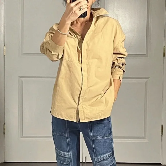 Zara 100% cotton oversized camel Button Down Shirt size XS - Picture 2 of 13